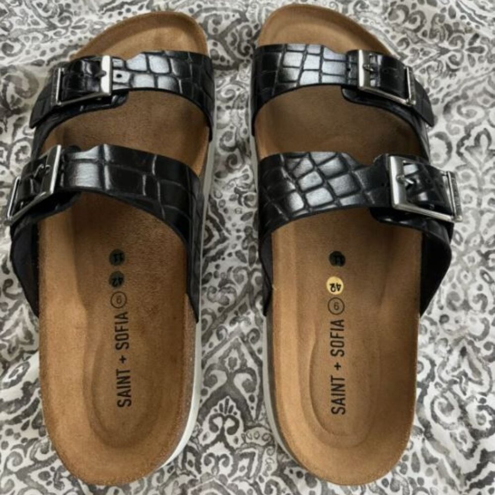 Saint + Sofia Sutton Slide Black Croc Studded Sandals Sz 42 11